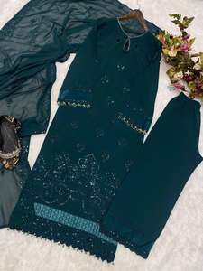 Top y pantalón de trabajo Moti de corte bordado con Secuencia de Georgette de imitación Premium con Dupatta bordada con secuencia - Product Image 4