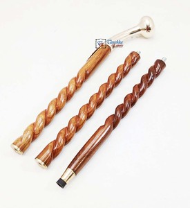 Spirale réglable 3 fois marron bâton de marche en bois laiton finition polonaise poignée de forme ronde pour les hommes et les femmes âgés avec prix de gros - Product Image 2