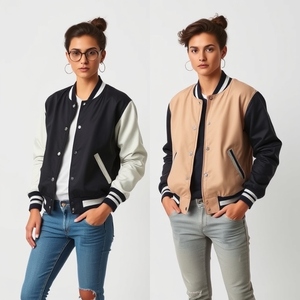 Thick Warm Quilting Wool Body Varsity <b>Jacket</b>: Leather Sleeves, Top Quality, New Style, Custom Logo Patches, Snap Button Closures - Product Image 5
