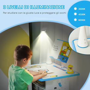 HOMCOM-Bureau pour enfants avec chaise réglable en hauteur et lumière pour 6-12 ans, en acier et MDF, gris - Product Image 5