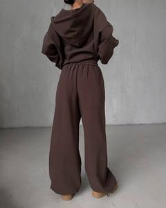 ชุดวอร์มแฟชั่นผ้าฟลีซเนื้อหนา 500gsm ผ้าฝ้าย 100% ทรงหลวม โอเวอร์ไซส์ สำหรับผู้หญิง ชุดเซ็ตเสื้อฮู้ดและกางเกงจ็อกเกอร์ - Product Image 2