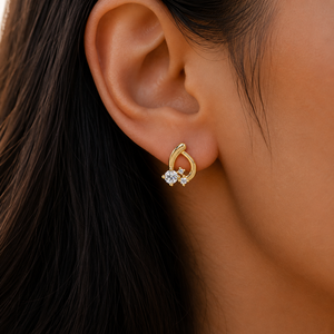 Modern Milgrain Push <b>Back</b> <b>Earrings</b> Round Cut Lab Grown Diamond 14K Solid Gold Cluster Diamond Studs Bridal Wedding Jewelry - Product Image 2