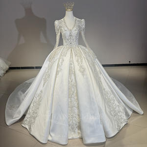 Vestido de Novia de Satén Jancember DW0185, Vestido de Novia con Cuentas, Manga Larga, Vestido de Baile, Vestido de Novia para Ceremonia de <span class=keywords><strong>Matrimonio</strong></span> en Catedral - Product Image 1