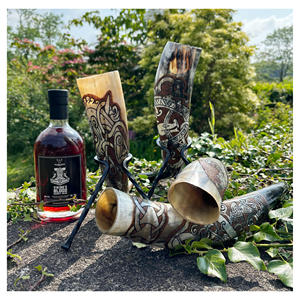 Handmade Norse Blowing Horn Drinking Vessel from Natural Ox Horn with Leather Straps <b>Gift</b> <b>Set</b> Norse Drinking Horn Stylish - Product Image 1