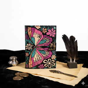 Carnet de notes A5 en cuir à motif papillon vintage, carnet de croquis, journal intime, couverture rigide, pour les amoureux des animaux, avec papier sans bois à bords festonnés - Product Image 1