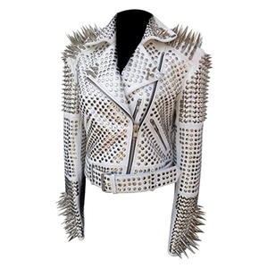 Women Solid Color Biker Leather <b>Jacket</b> With Front Zipper Customized Logo Waterproof Windproof Women Studdeds <b>Jackets</b> - Product Image 3