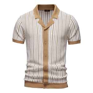 Malla a rayas para hombre para camisa Polo Jersey transpirable Top de punto con cuello vuelto y patrón sólido - Product Image 1
