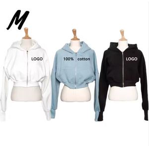 Fabricación de logotipo personalizado Gym Sport Wear 2023 Winter Fleece Sudadera de algodón de alta calidad Sudadera con capucha recortada para mujer - Product Image 3