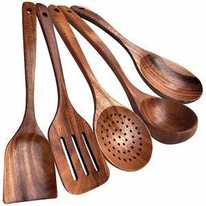 Ensemble d'ustensiles en bois d'acacia 6 pièces avec support - Outils de cuisine professionnels antiadhésifs - Product Image 2
