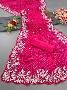 Sari tendance avec broderie de sequins, tenue unique, mode, travail brodé sur organza avec un haut lourd - Product Image 2