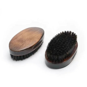 Brosse à barbe en bois avec poils de cheval et brins en nylon, écologique, format voyage, forme ovale, outil de toilettage - Product Image 1