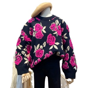Pull Vintage à fleurs pour femmes automne hiver à manches longues col rond pulls tricotés Streetwear élégant Pull Pull Femme - Product Image 1