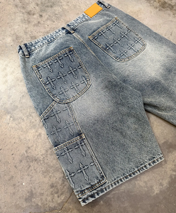 เครื่องแต่งกายแนวสตรีทของ100% กางเกงยีนส์ทรงหลวมลายโลโก้พิมพ์ด้วยเลเซอร์งานปักโลโก้สีย้อมสี - Product Image 2