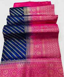 Saree Banarasi de créateur pour mariage avec une belle broderie lourde et un superbe chemisier prêt à l'emploi pour femme - Product Image 2