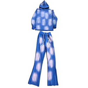 Streetwear d'hiver unisexe personnalisé lavage à l'acide éponge française survêtement évasé pantalon de survêtement brodé ensembles de sweats à capuche 100% coton - Product Image 4