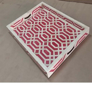 Bandeja rectangular elegante azul y blanca con un llamativo patrón geométrico para la bandeja de servicio Home Hotel Motel - Product Image 3