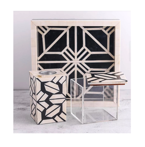 Prix de gros Ensemble de Bakhoor incrusté d'os Boîte de plateau de style de luxe et ensemble de brûleur d'oud pour la maison Plateau d'incrustation d'os Ensemble de boîte en acrylique Mubkhar - Product Image 1