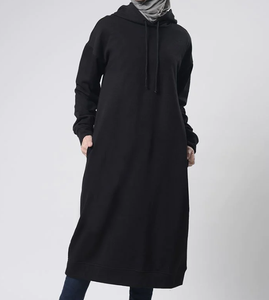 Vestido Sudadera con Capucha Modesto Personalizado para Mujer, Talla Grande, Manga Larga, Forro Polar, Abaya Islámica con Capucha, Servicio OEM - Product Image 1