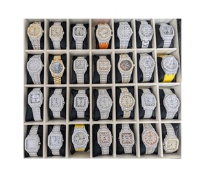 Montre de plongée de luxe pour millionnaire, design haut de gamme, verre saphir, étanche, unisexe, or, diamant moissanite glacé - Product Image 2