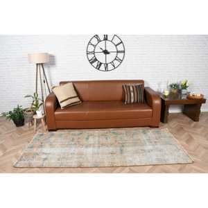 Vintage Turkish Rug, 3.2x7.4 ft Accent Rug, <b>Brown</b> Blue Striped <b>Wool</b> Rug - Product Image 1