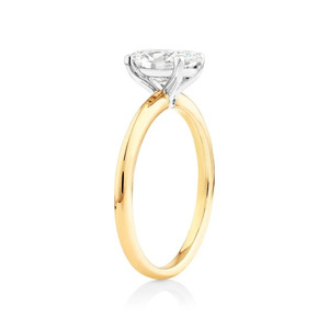Bague de fiançailles pour femme allongée forme ovale 2ct diamant de laboratoire solitaire sertie de griffes VS Clarity E Color en or jaune 14K - Product Image 3