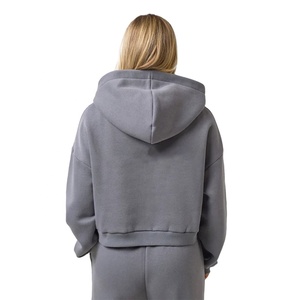 Ropa informal para mujer, chándal, nueva moda, gris oscuro, suave algodón, Polar, 2 piezas, cremallera, con capucha, pantalones para correr, uso en invierno - Product Image 5