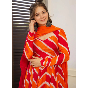 <strong>Multi</strong>-<strong>Color</strong> <strong>Printed</strong> Silk Anarkali Suit for Festivals Ready-Made Bollywood Style Salwar with Georgette <strong>Fabric</strong> for Ethnic Wear - Product Image 2