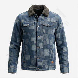 Veste en jean de style urbain de haute qualité pour hommes, logo brodé personnalisé 2025, couleur bleu clair, coupe ajustée, réversible, utilisation hivernale - Product Image 1
