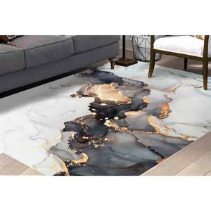 Tapis en marbre noir et or : Tapis d'art abstrait moderne, Tapis imprimé, Tapis en chenille - Product Image 3