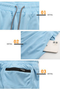 Shorts de sport pour hommes, logo personnalisé sur le devant, vêtements de sport, shorts de course, 100% polyester, respirant, séchage rapide - Product Image 3