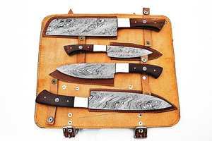 Lot de 4 couteaux de cuisine japonais classiques faits à la main en acier Damas ensemble de couteaux de chef avec manche en bois vente en gros - Product Image 4