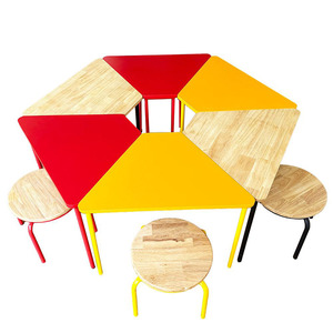 KGD037 Juego de 6 Módulos de Mesa y Sillas en Forma de Trapezoide, Multicolor, Moderno, para Taller, Baño, Jardín de Infancia, Dormitorio, Escuela - Product Image 1
