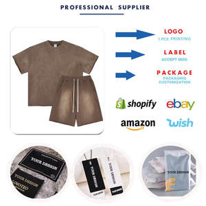 2024 Acid Wash Sun Faded Distressed Vintage T-shirts y Sweat Shorts Custom Silicone Print Shorts Set para hombres - Product Image 4