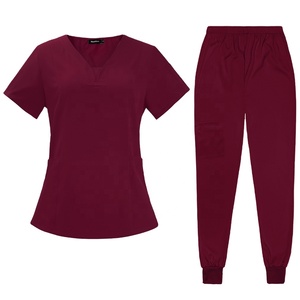 Ensemble de tenue médicale en coton pour femme : haut à col en V et pantalon jogger, uniforme d'infirmière en tissu respirant et extensible, haut à manches courtes élastique - Product Image 1