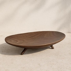 Plateau de fruits irrégulier avec piédestal en bois Plateau à pieds hauts en bois de style chinois Plateau de rangement pour la maison - Product Image 4
