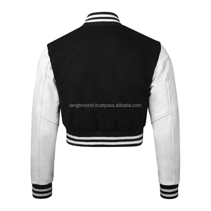 แจ็คเก็ตเบสบอลแบบวาร์ซิตี้สำหรับผู้หญิง ปี 2024 แบบเรียบ ย้อมสีพื้น ตัดสั้น ทรงปกติ สำหรับฤดูหนาว ขายส่ง ตกแต่งด้วยผ้าทอ ผ้าฝ้าย - Product Image 6