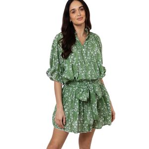 เดรสมินิโบโฮแขนสั้นงานทำมือแฟชั่นคอวีพิมพ์ลายสำหรับวันหยุด - Product Image 1