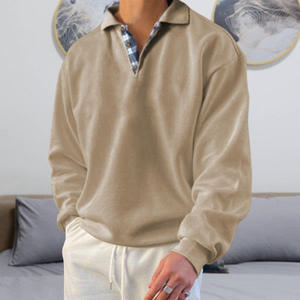 Sweats d'automne et d'hiver pour hommes revers de couleur unie lâche à manches longues en polyester tricoté - Product Image 5