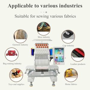 Machine à broder industrielle automatique, 12 aiguilles, couture à grande vitesse, grande surface de travail 20x30cm, designs stables pour casquettes et tissus, écran tactile 10 pouces - Product Image 3