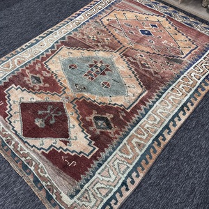 Vintage Turkish Herki Eco-Friendly Latex Backing Rug 5.4x7.1 ft (164x216 Cm) <b>Brown</b> Patchwork <b>Wool</b> Rug - Product Image 2