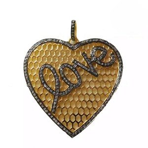 Love in <b>Heart</b> Women's Vintage 925 Sterling Silver <b>Black</b> Rhodium Plated Pave Diamond Pendant 50x50MM Size - Product Image 1