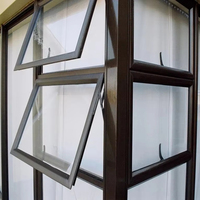 Fenêtre à auvent moderne en aluminium à double vitrage, à charnière verticale, avec dessus en verre, à faible entretien et isolation thermique