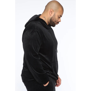New Velvet Thickened Sweatshirt for Men Casual Solid Long Sleeve Loose Tops Autumn Winter Hooded Pullover <b>Velour</b> Fabric - Product Image 5