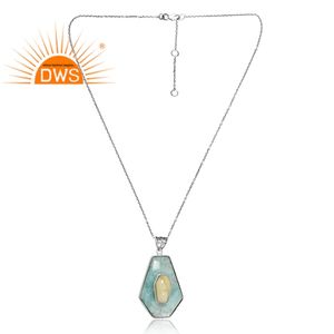 Meilleures ventes Pendentif en argent sterling 925 avec opale jaune naturelle et pierre précieuse Amazonite Fabricant de bijoux personnalisés - Product Image 1