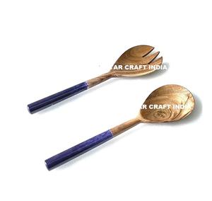 Cuillère à salade en bois et fourchette ensemble de service à salade avec poignées rondes de couleur blanche vente directe d'usine vaisselle de Restaurant de qualité - Product Image 3