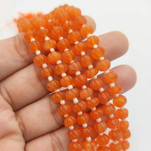 Carnelian Carved Gemstone Pumpkin Beaded Strands 8 Inch Long Loose Stone Melon Bead Strand Supplier from India - Product Image 4