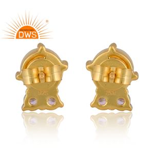 Stylish Design 925 Silver 18K Gold Plated <b>Mother</b> Of Pearl & White Topaz Gemstone Earring For Women Custom Jewelry Supplier - Product Image 2