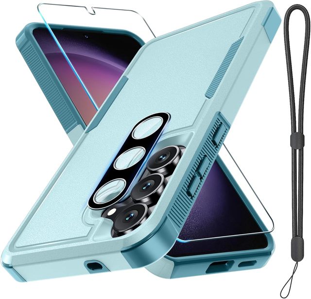 For S26/S25/S24/S23/S22 Ultra FE Armor Design Mobile Phone Case Wrist Lanyard Screen Protector Camera Lens Cover Shockproof