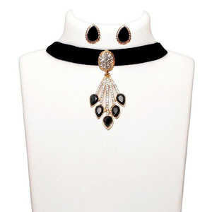 Conjunto de joyería de moda Jeweljunk-Collar de Gargantilla chapado en oro de piedra negra 1108723C - Product Image 1