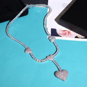 Cadena de Tenis Redonda con Diamantes de Moissanita VVS en Plata 925 con Colgante de Corazón con Incrustaciones de Diamantes, Collar para Regalo de San Valentín a Bajo Precio - Product Image 4